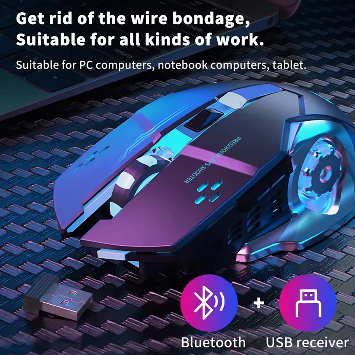 Rechargeable Wireless Gaming Mouse – Silent, Backlit, Bluetooth/USB
