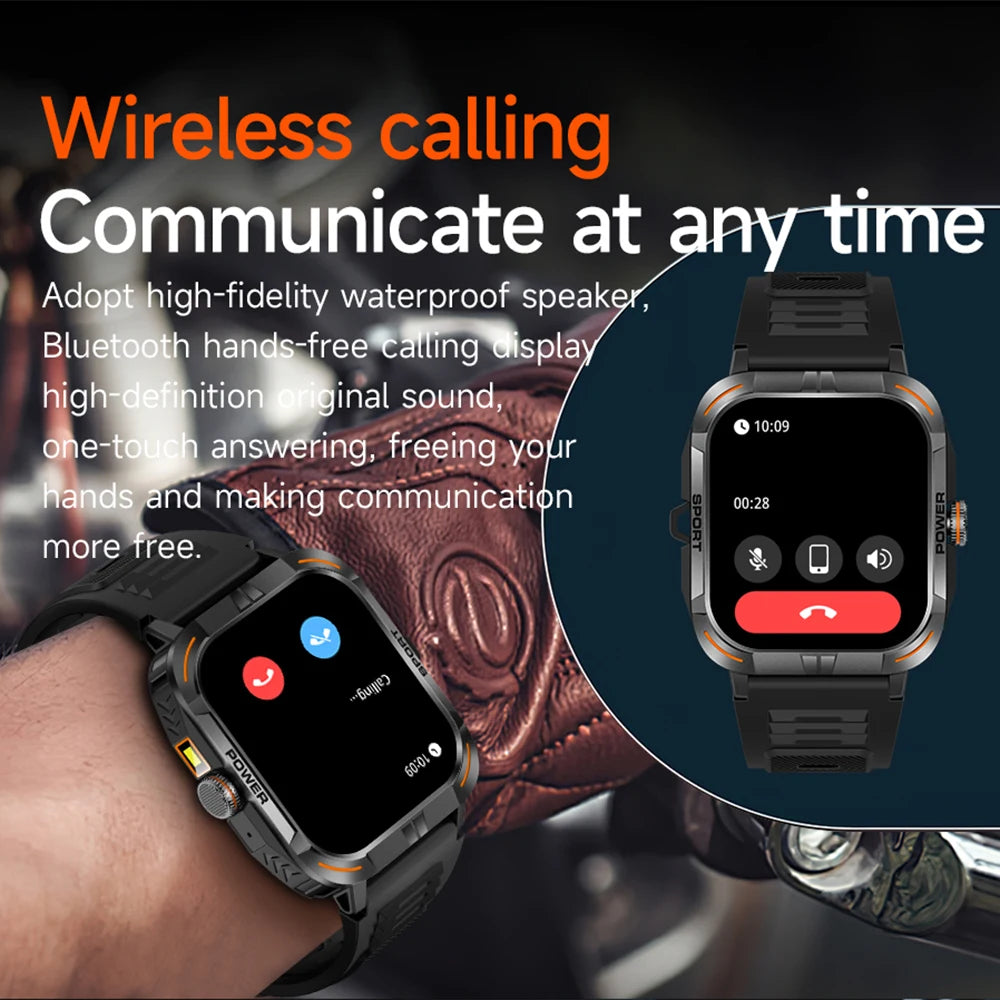 Outdoor Smartwatch with Flashlight – Bluetooth Calls, Compass, AMOLED, Music