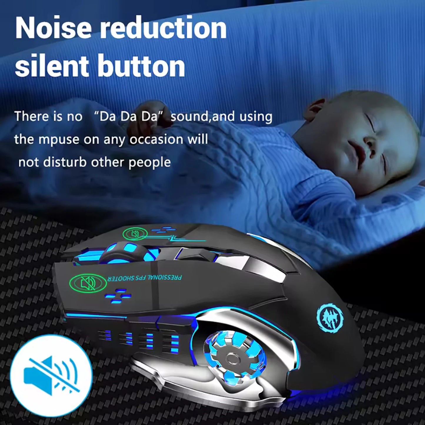 Rechargeable Wireless Gaming Mouse – Silent, Backlit, Bluetooth/USB