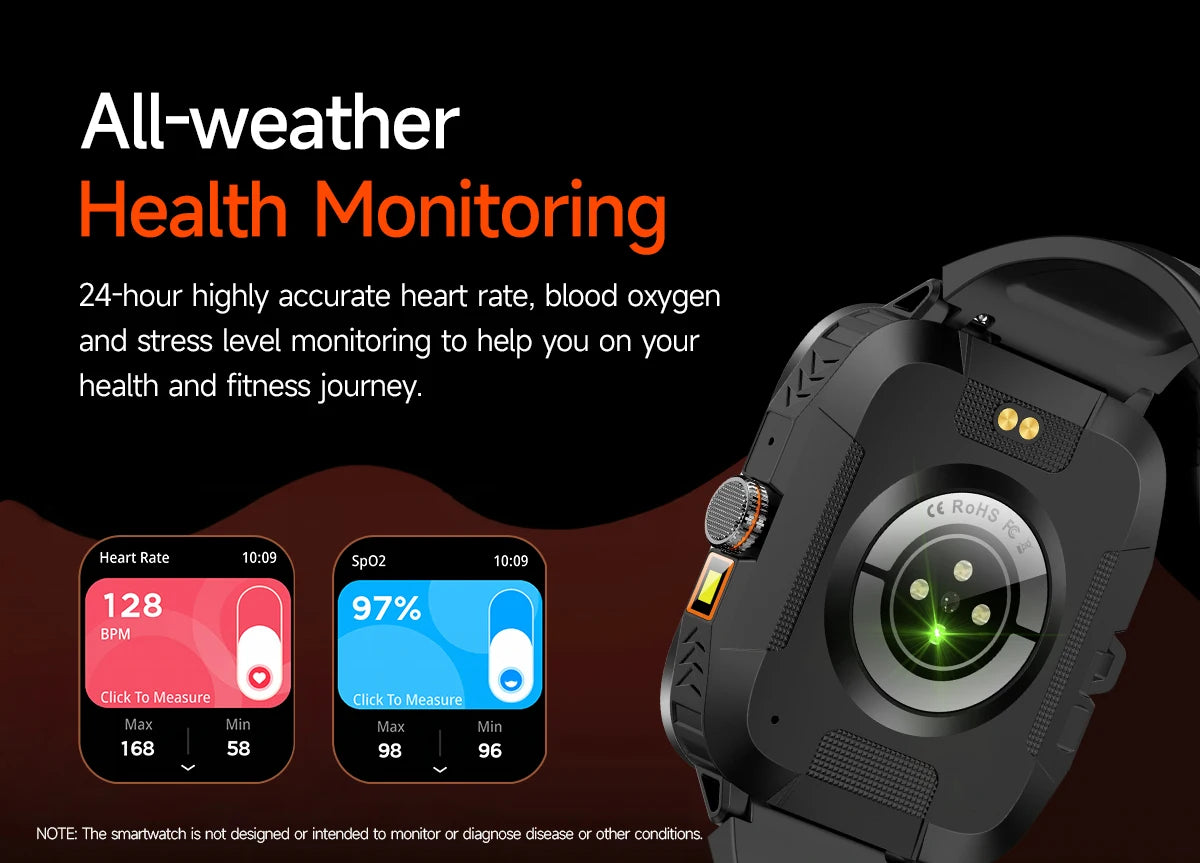 Outdoor Smartwatch with Flashlight – Bluetooth Calls, Compass, AMOLED, Music