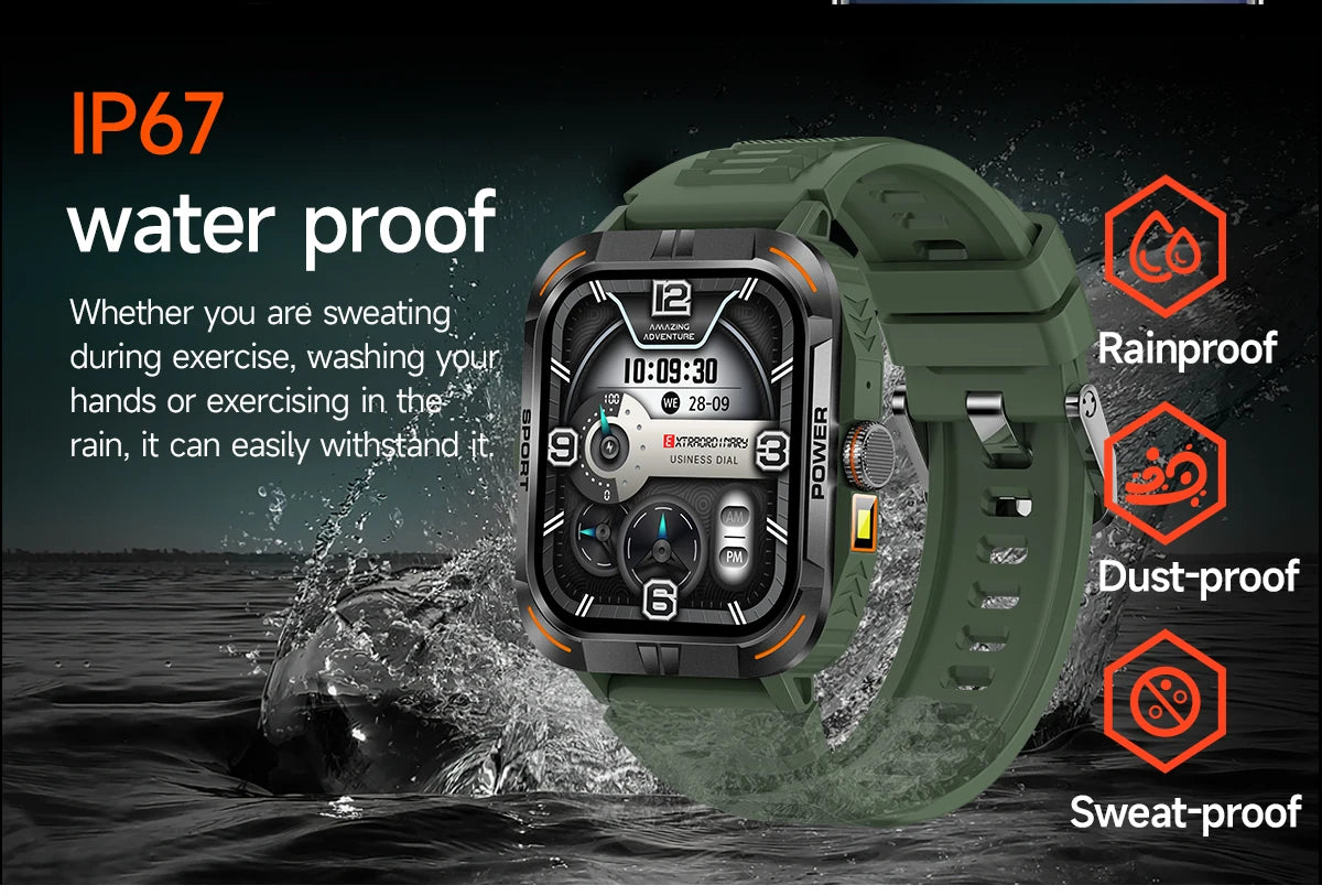 Outdoor Smartwatch with Flashlight – Bluetooth Calls, Compass, AMOLED, Music