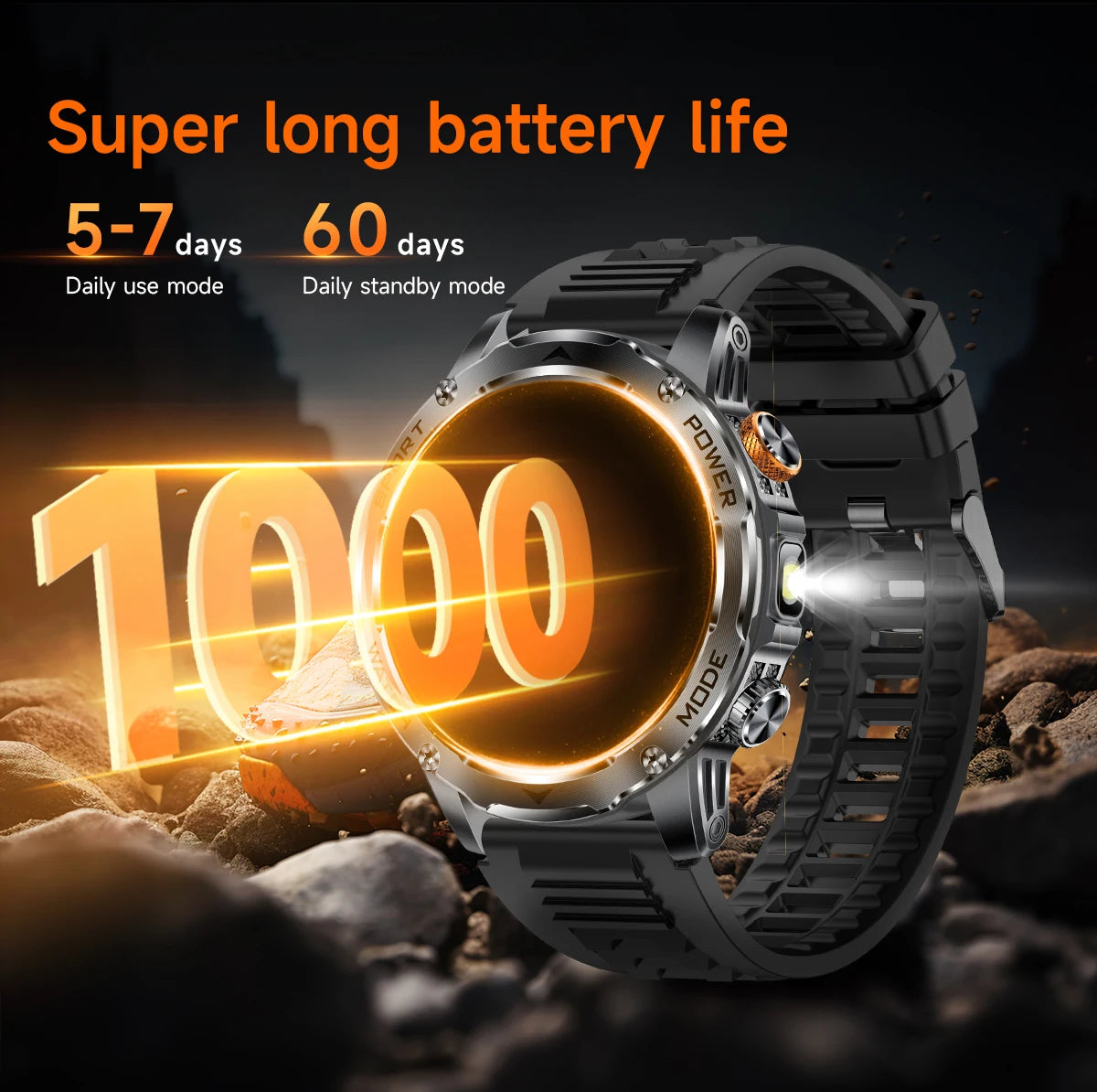 Men’s Smartwatch with Flashlight & Bluetooth Calls – Long Battery Life