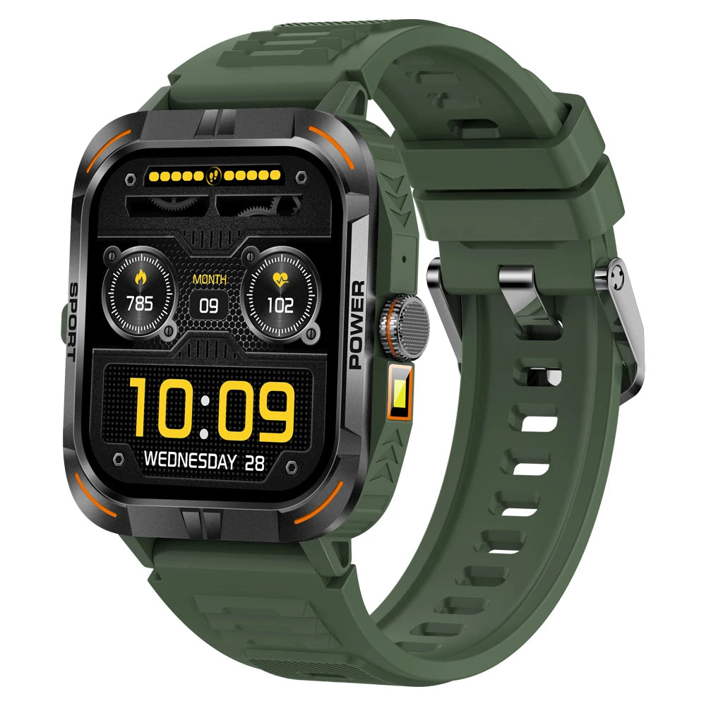 Outdoor Smartwatch with Flashlight – Bluetooth Calls, Compass, AMOLED, Music