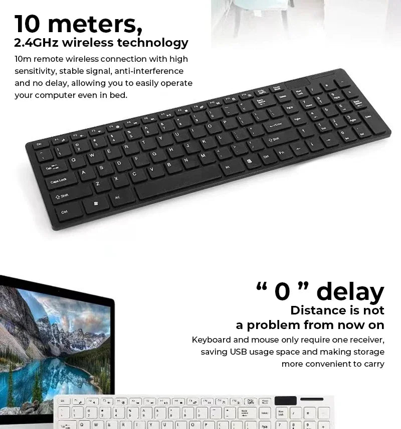Ultra-thin 2.4G Wireless Keyboard & Mouse Set – Silent Keys with Cover