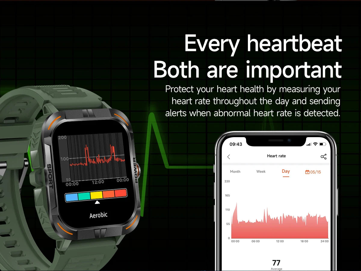 Outdoor Smartwatch with Flashlight – Bluetooth Calls, Compass, AMOLED, Music