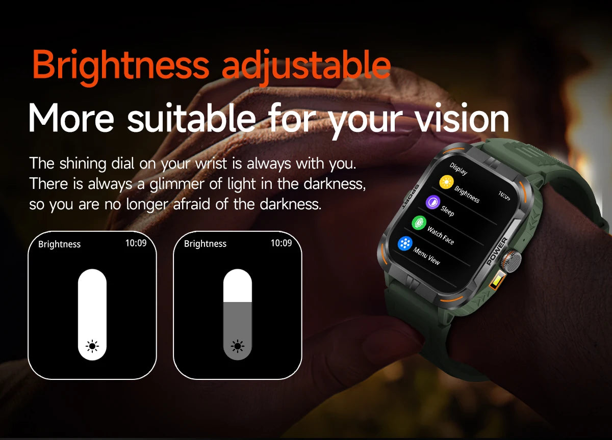 Outdoor Smartwatch with Flashlight – Bluetooth Calls, Compass, AMOLED, Music