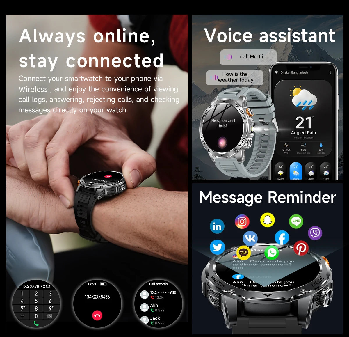 Men’s Smartwatch with Flashlight & Bluetooth Calls – Long Battery Life