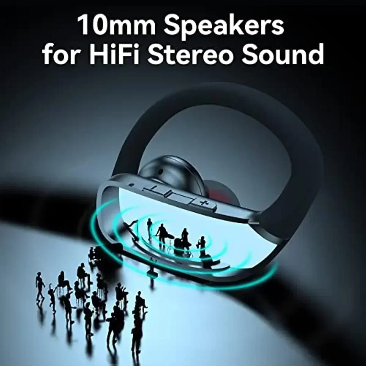 Wireless Earbuds with Earhooks & Mic – 48hrs Playback & LED Display