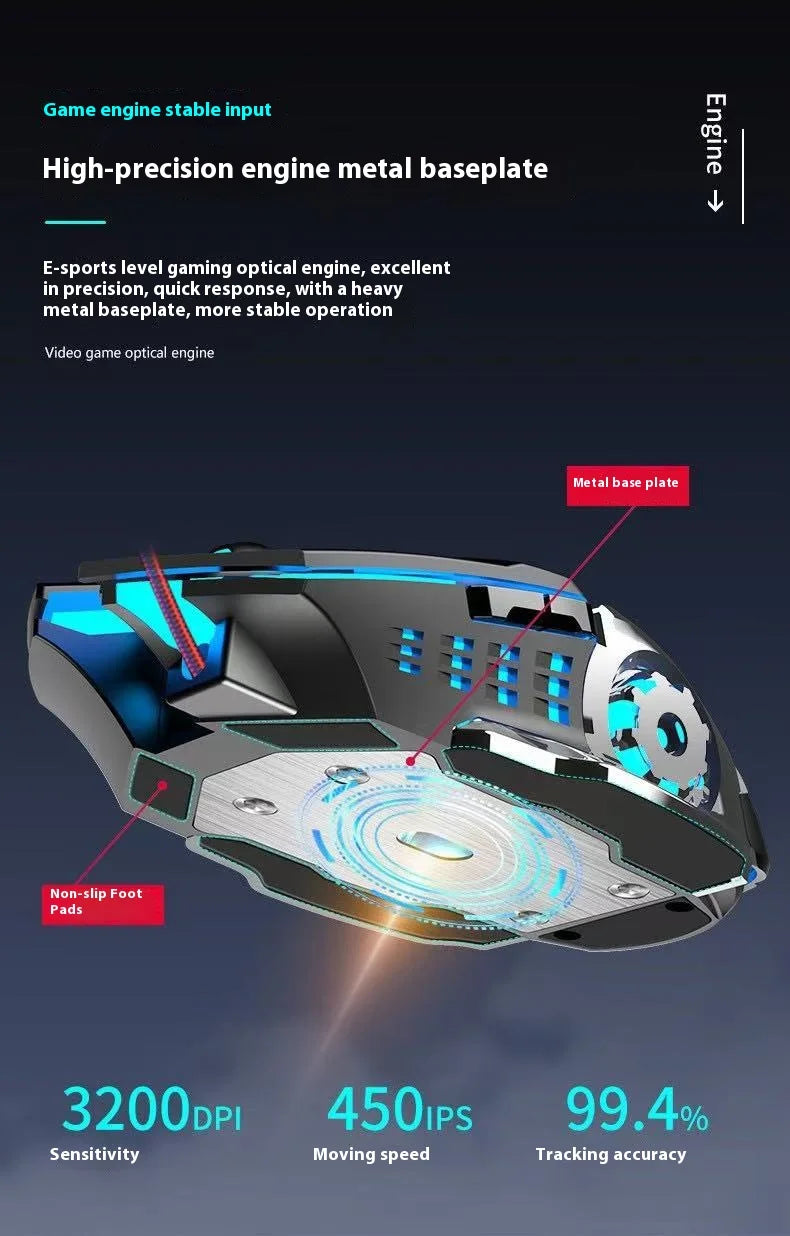 Rechargeable Wireless Gaming Mouse – Silent, Backlit, Bluetooth/USB