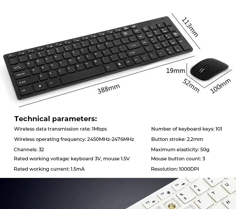 Ultra-thin 2.4G Wireless Keyboard & Mouse Set – Silent Keys with Cover